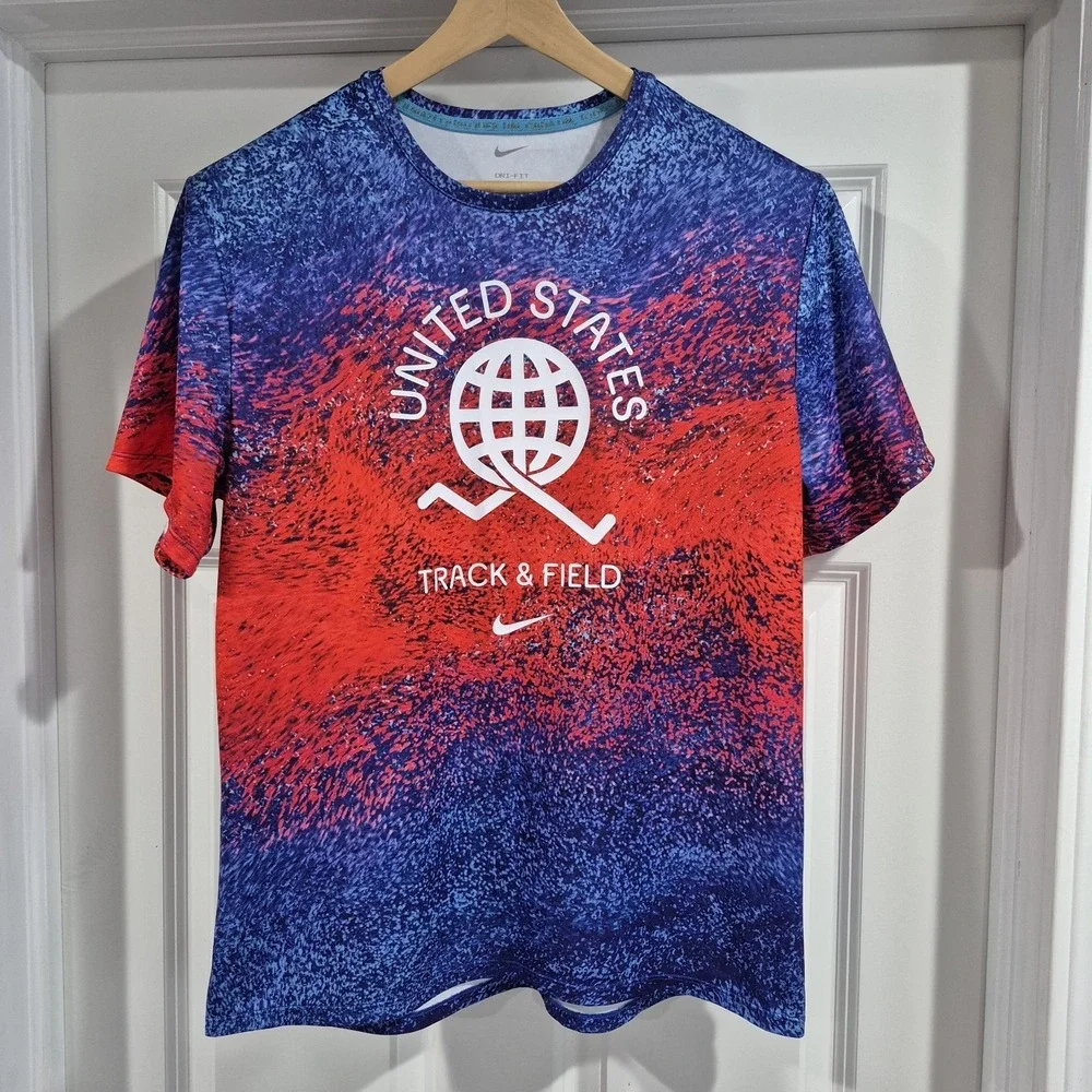 Nike Team USA Track & Field Shirt Mens Medium Blue Olympics Elite Running